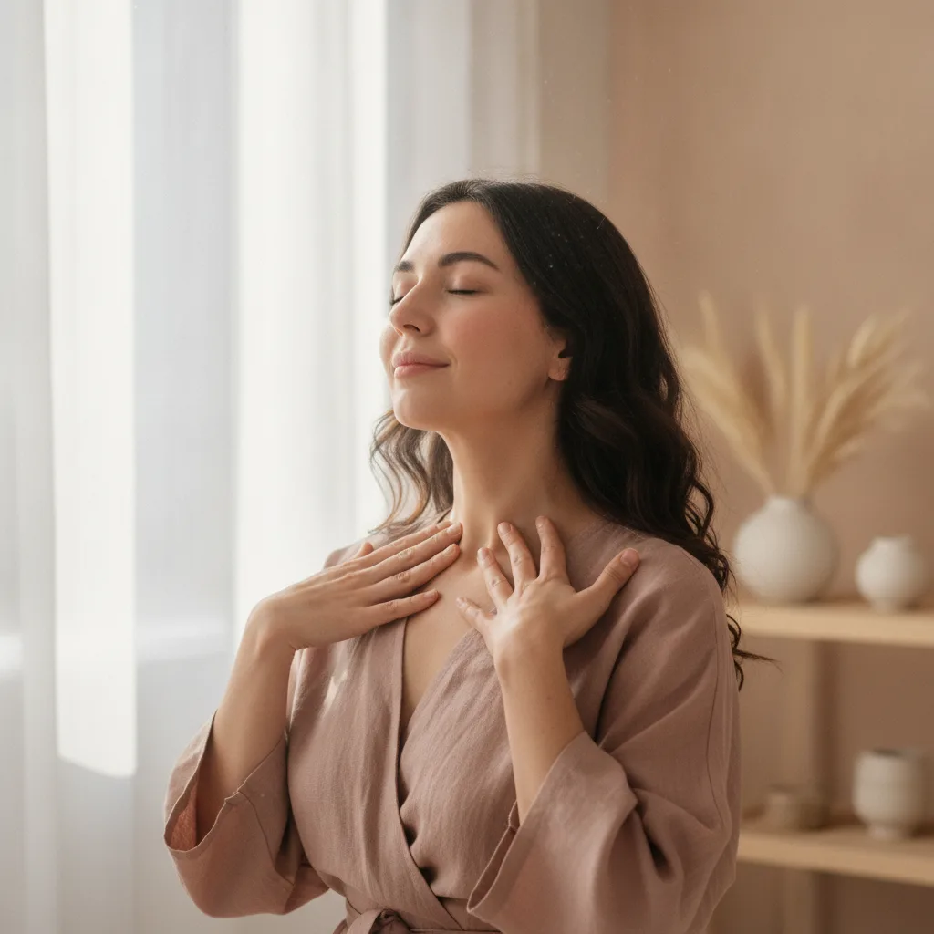 Woman practicing calming breathwork